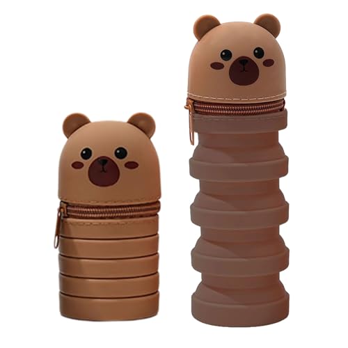 Xanorrg 2pcs Cartoon Stiftkoffer Teleskopbeutel Schreibtischhalter Silikon Reißverschlüsse Bleistifttasche Für Kinder Studentin Tierstifte Hülle von Xanorrg