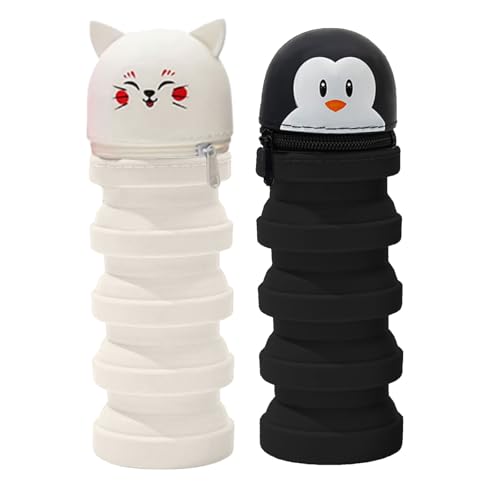 Xanorrg 2pcs Cartoon Stiftkoffer Teleskopbeutel Schreibtischhalter Silikon Reißverschlüsse Bleistifttasche Für Kinder Studentin Tierstifte Hülle von Xanorrg