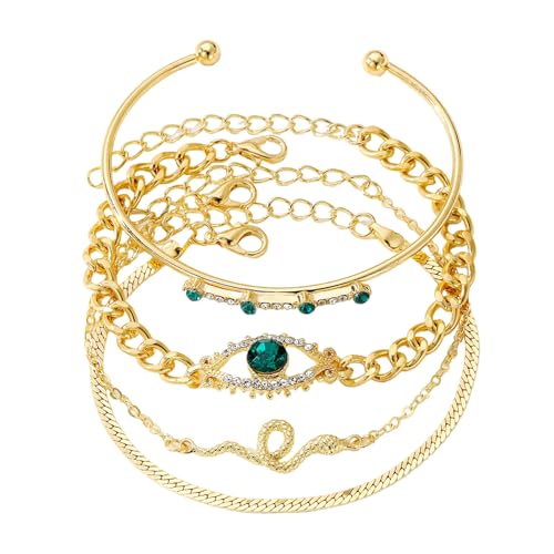 Xanorrg 4pcs Elegante Grüne Zirkon Schlange Inspirierte Handgelenk Kette Metallarmband Set Mode Offene Armbänder Schmücken Für Mädchen Einfache Metallarmbänder Xanorrg 4pcs Elegante Grüne Zirkon Schlange Inspirierte Handgelenk Kette Metallarmband Set Mode Offene Armbänder Schmücken Für Mädchen Einfache Metallarmbänder von Xanorrg