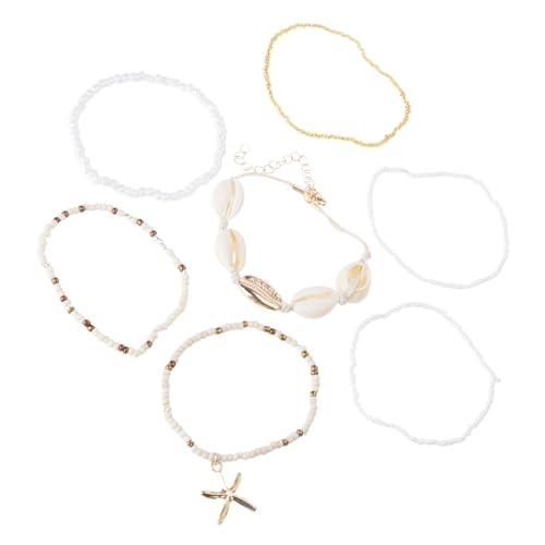 Xanorrg 7pcs Seestar Muschel Perlen Armbänder Für Frauen Und Mädchen Ethnische Stile Strand Handchain Komfortable Schmuck Beach Armreifen von Xanorrg