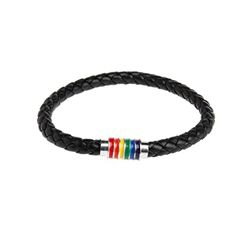 Xanorrg Armband Schwarzer Leder Regenbogen Design Liebhaber Für Freunde Geschenke Mit Metallschnalle Les Paar Liebhaber Schmuck Bruder Und Schwester Armbänder von Xanorrg