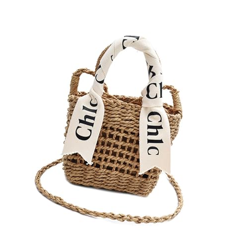 Xanorrg Auffällige Strohhalmasche Mit Elegantem Band Ornament Umhängetasche Crossbody Taschen Urlaub Handtasche Für Mode Frauen Hollow Designtasche von Xanorrg