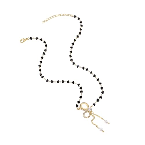 Xanorrg Einstellbare Länge Perlen Akzentuierte Bowknot Halskette Zierzweiger Schwarzsteinketten Schmuck Für Formelle Oder Lässige Verschleiß Von Bogenknot Perlen Anhänger Halskette von Xanorrg