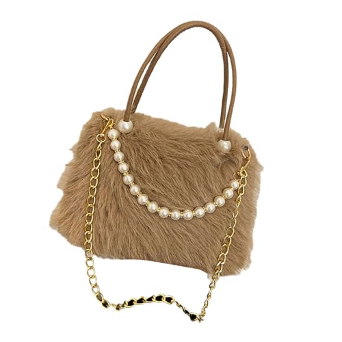 Xanorrg Elegante Pelzige Handtasche Mit Perlen Verzierungen Elegante Plüsch Umhängetasche Handtasche Für Verschiedene Gelegenheit Weiche Fuzzy Tasche Geeignet von Xanorrg