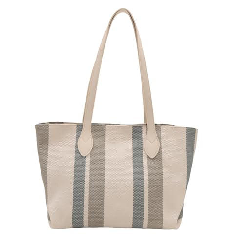 Xanorrg Frauen Gestreifte Leinwand Umhängetasche Großer Facher Organisatoren Käufer Handtasche Für Die Tägliche Einkaufsschule Arbeit Und Reise Leinwand Umhängetasche von Xanorrg