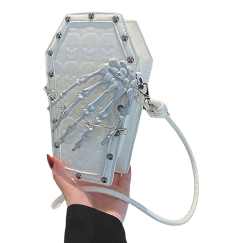 Xanorrg Frauen Kleine Crossbody Bag Punk Niete Halloween Geldbörse PU Leder Schulterschädel Handmessens Schädel Handkreuzkörper Für Frauen Halloween Schulter Handy Rivet von Xanorrg