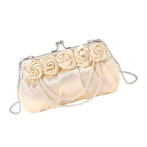 Xanorrg Frauen Luxuriöser Abendkupplungsbeutel Mit Perlenkette Elegante Rose Seidenhandtasche Geldbeutel Für Formelle Veranstaltung Und Partys Stilvolle Umhängetasche von Xanorrg