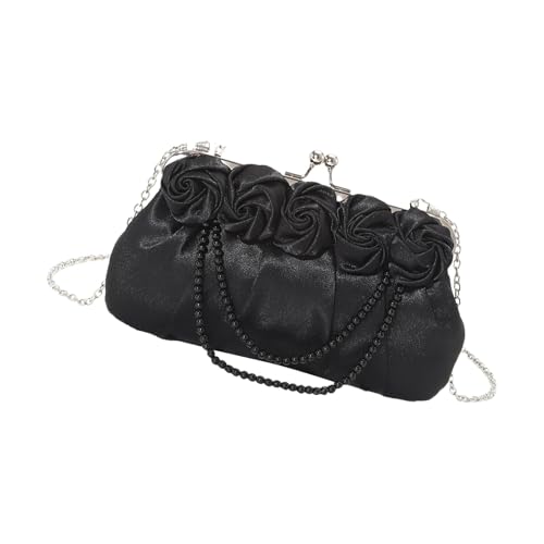 Xanorrg Frauen Luxuriöser Abendkupplungsbeutel Mit Perlenkette Elegante Rose Seidenhandtasche Geldbeutel Für Formelle Veranstaltung Und Partys Stilvolle Umhängetasche von Xanorrg
