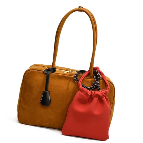 Xanorrg Frauen Retro Faux Suedes Leder Umhängetasche Mit Kordel Geldbörse Zum Pendeln Und Einkaufen Reißverschluss Handtasche Große Kapazität Handtasche von Xanorrg