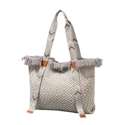 Xanorrg Frauen Tasche Ethnische Stile Strand Quasten Tassels Top Großkapazität Handtasche All Matching Canvas Geschenk Frauen Leinwand Einfacher Top Tassels Handtasche Ethnische Stile Strand von Xanorrg