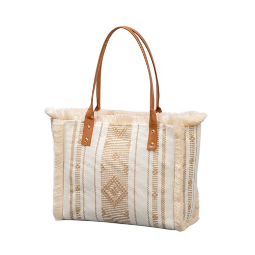 Xanorrg Frauen Tasche Ethnische Stile Strand Quasten Tassels Top Großkapazität Handtasche All Matching Canvas Geschenk Frauen Leinwand Einfacher Top Tassels Handtasche Ethnische Stile Strand von Xanorrg