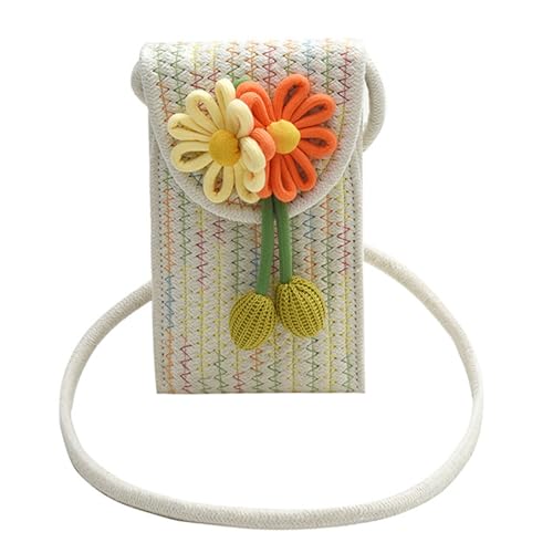 Xanorrg Frauen Tasche Handgewebtes Schulter Shopping Dating Stroh Telefon Hülle Flower Crossbody Strand Boten Frauen Strand Casual Crossbody Handgewebtes Schulterstrohhülle Hülle von Xanorrg