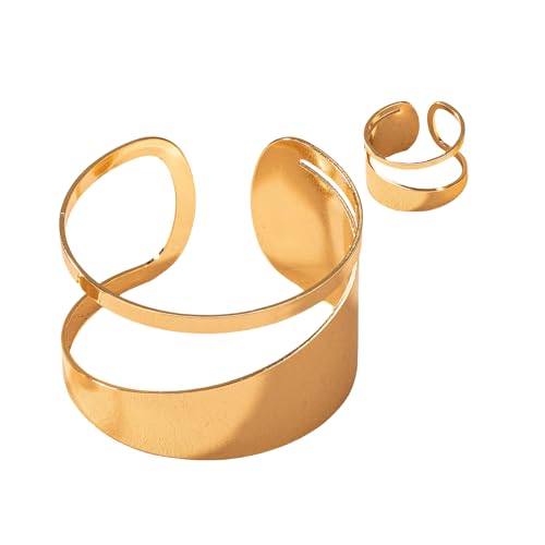 Xanorrg Frauengoldringe Und Armreif Armband Set Einzigartige Armbänder Und Ringe Hohle Kreisförmige Schmuckarmbänder von Xanorrg