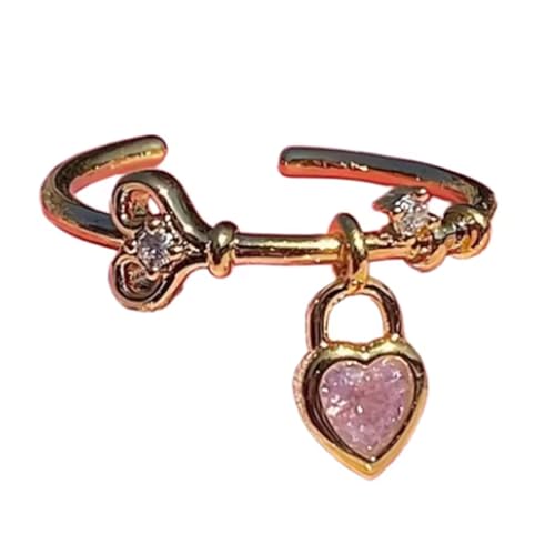 Xanorrg Herzförmige Schloss Zierzweige Fingerringe Verstellbare Offene Ringe Mit Funkelnden Kristallen Handgefertigter Schmuck Für Tägliche Verschleiß Zinklegierung Liebesring von Xanorrg