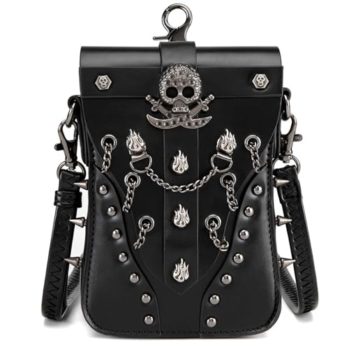 Xanorrg Kleine Punk Umhängetasche Für Frauen Verstellbarer Gurt Lederschädel Crossbody Geldbörse Für Alltägliche Pendel Und Partysfestival Tasche von Xanorrg