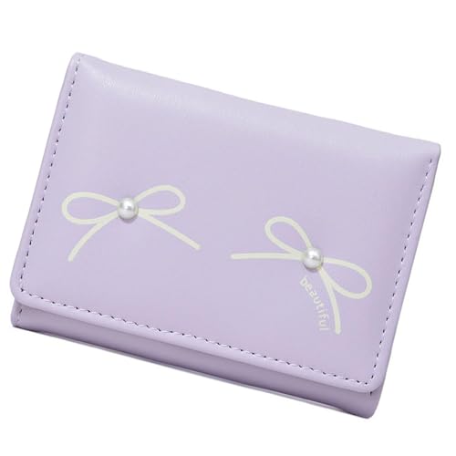 Xanorrg Kompakte Mädchen Brieftasche Mit Bögen Detail Mode Kleine Brieftaschen Kurzkartenhaltermünze Geldbörse Für Tägliche Essentielle Kunstperlen Dekore Brieftasche von Xanorrg