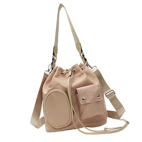 Xanorrg Lässige Frauen Feste Farbe Nylon Großer Eimerbeutel Ruched Drawess Crossbody Schulter Handtasche Geldtasche Mit Verstellbarem Riemen Mode Schulterschaufelbeutel von Xanorrg