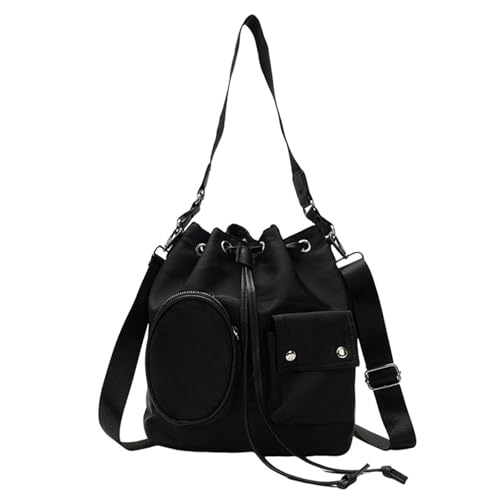Xanorrg Lässige Frauen Feste Farbe Nylon Großer Eimerbeutel Ruched Drawess Crossbody Schulter Handtasche Geldtasche Mit Verstellbarem Riemen Mode Schulterschaufelbeutel von Xanorrg