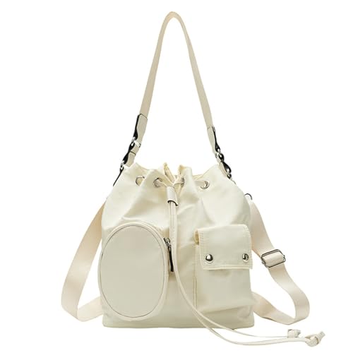 Xanorrg Lässige Frauen Feste Farbe Nylon Großer Eimerbeutel Ruched Drawess Crossbody Schulter Handtasche Geldtasche Mit Verstellbarem Riemen Mode Schulterschaufelbeutel von Xanorrg
