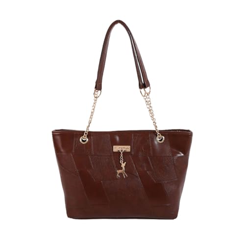 Xanorrg Mode Große Kapazität Crossbody Bag Mit Verstellbarem Kettengurt PU Leder Metall Anhänger Schulterhandtasche Für Frauen Kettenriemen Große Kapazität Handtasche von Xanorrg