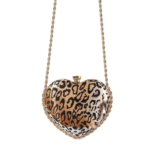 Xanorrg Mode Leoparden Abendtasche In Herz Formumhängetasche Crossbody Geldbörse Für Hochzeiten Und Cocktailparty Crossbody Geldbörse von Xanorrg