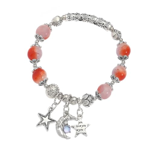 Xanorrg Mode Stern Und Mondcharme Armband Einstellbare Elastische Armbandhäse Glas Perlen Handchain Schmuck Für Männer Und Frauen Knistern Glasperlen Armband von Xanorrg