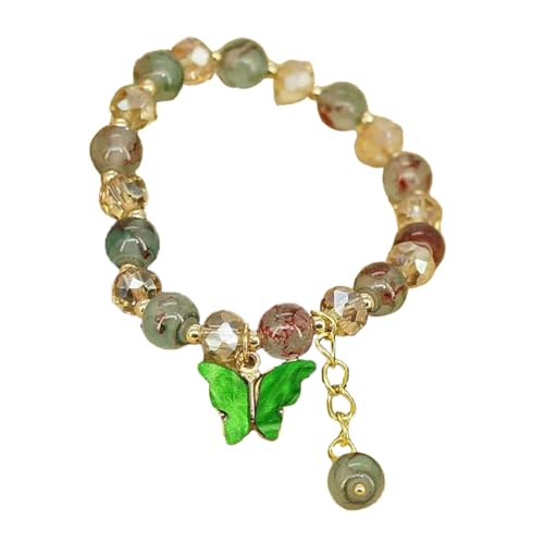 Xanorrg Nachahmung Jades Perlen Armband Elastizier Seil Schmetterling Charme Handchain Schmuck Trendy Armband Kleidung Für Stilvolle Frauen Elastisches Seilarmband von Xanorrg