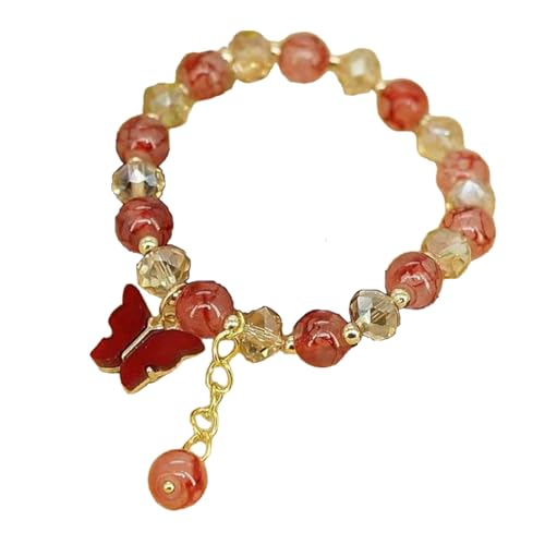 Xanorrg Nachahmung Jades Perlen Armband Elastizier Seil Schmetterling Charme Handchain Schmuck Trendy Armband Kleidung Für Stilvolle Frauen Elastisches Seilarmband von Xanorrg