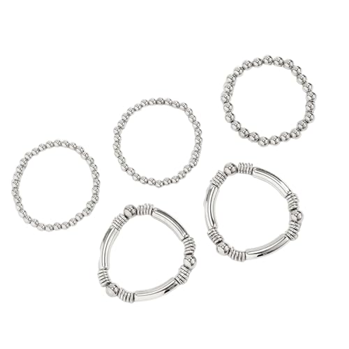 Xanorrg Packung Von 5 Eleganten Legierungen Perlen Armbänder Stapelbare Armbandingen Handgefertigte Fade Resistant Schmuck Geschenk Für Frauen Fashion Metal Armbänder von Xanorrg
