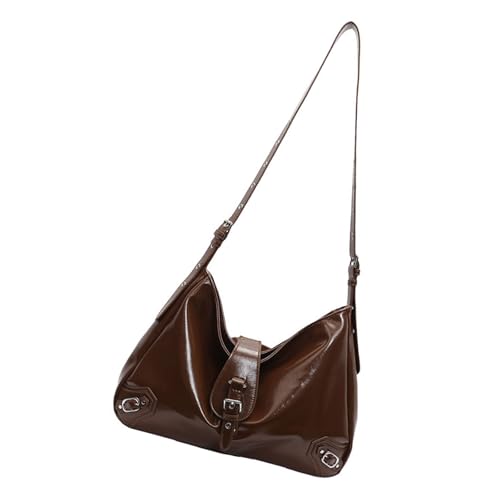 Xanorrg Raffinierte Umhängetasche Mit Einzigartigem Punk Schnallen Für Moderne Frauen Vintage PU Leder Large Crossbody Handtasche Frauen Crossbody Geldbörse von Xanorrg