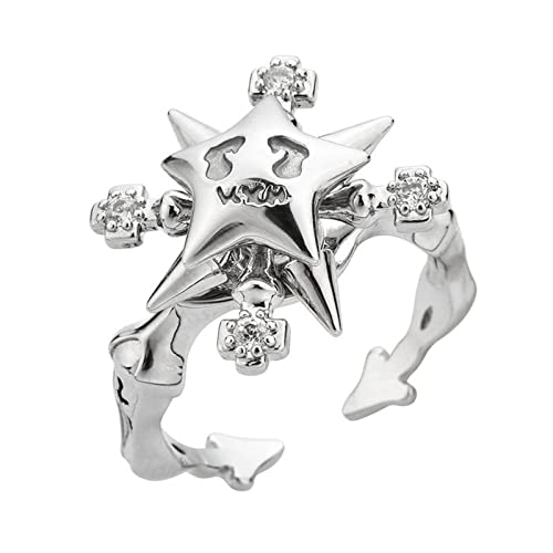 Xanorrg Ringe Für Frauen Kubikzirkonia Stern Angst Rotatierbar Verstellbarer Beruhigender Sorge Rotierender Zappelspinner Ringe Silver Girls Angst Rotatable von Xanorrg