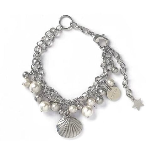 Xanorrg Schale Perle Armbänder Damen Edelstahl Perlenarmbänder Elegant Einstellbare Armbandkette Juwely Frauen Verstellbares Armband Kettenkettenschmuck Schmuck von Xanorrg