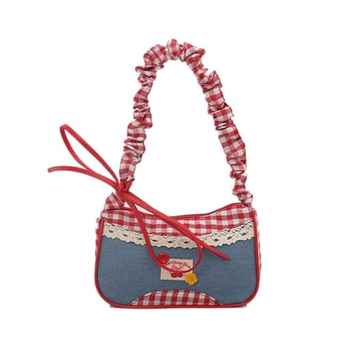 Xanorrg Schöne Gitter Umhängetasche Süße Unterarmtaschen Bögen Kordelschnür von Xanorrg