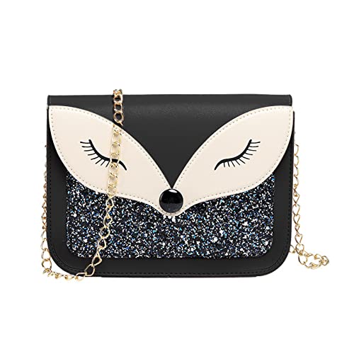 Xanorrg Stilvolle Kleine Quadratische Tasche Handtasche PU Leder Schulter Mit Kette Niedlicher Fuchs Crossbody Geschenk Für Straßenschaufeln Mit Der Straßenumbeutel von Xanorrg