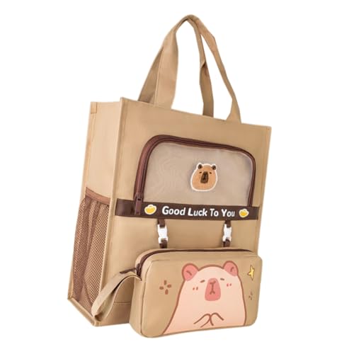 Xanorrg Studentenbücher Tasche Abnehmbarer Stiftkoffer Cartoon Print Leinwand Einkaufen Mit Seitentaschen Top Leinwand Abnehmbarer Stiftkoffer Mädchen Cartoon Druckbücher Mit Seitentaschen von Xanorrg