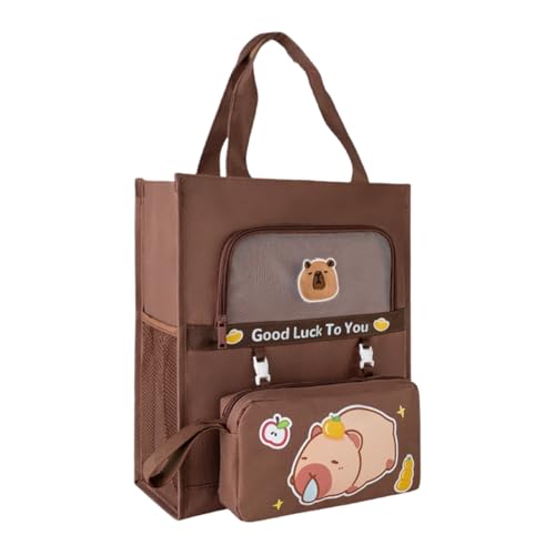 Xanorrg Studentenbücher Tasche Abnehmbarer Stiftkoffer Cartoon Print Leinwand Einkaufen Mit Seitentaschen Top Leinwand Abnehmbarer Stiftkoffer Mädchen Cartoon Druckbücher Mit Seitentaschen von Xanorrg