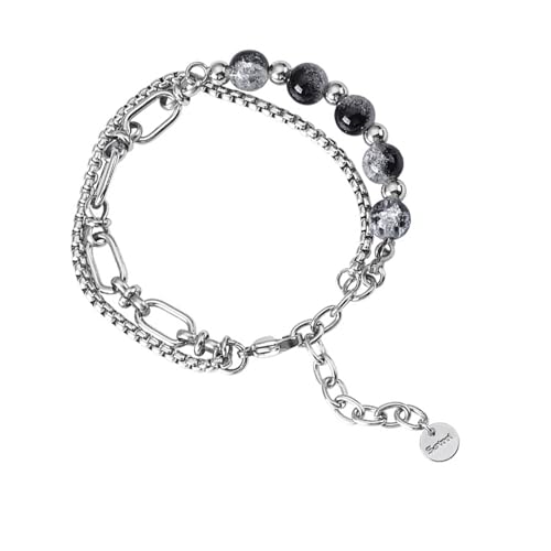 Xanorrg Stylish Edelstahl Armband Mode Handgelenk Schmuck Spleißen Doppelschicht Kette Perlen Textur Musikfestival von Xanorrg