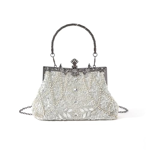 Xanorrg Stylish Perlen Party Geldbörse Mit Eleganter Abend Tasche Crossbody Taschen Blumengriff Cocktailhandtasche Für Partyfeiern Abend Geldbeutel von Xanorrg