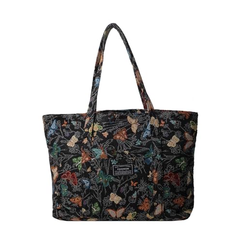 Xanorrg Trendy Bunte Butterfly Print Leinwand Umhängetasche Für Frauen Große Kapazität Reißverschlüsse Käufer Handtasche Studenten Bucharbeit Buchen Büroarbeit von Xanorrg