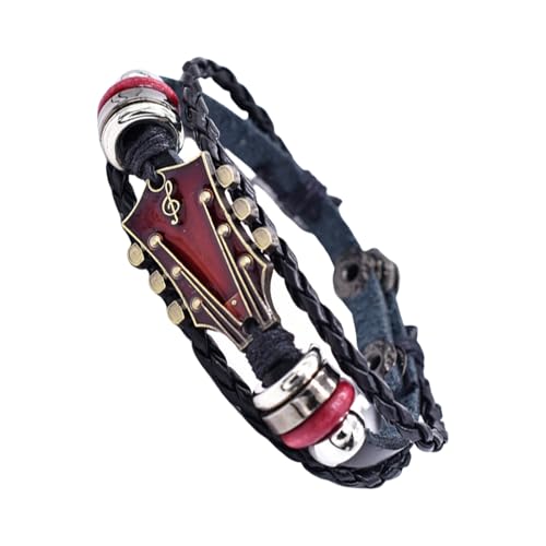 Xanorrg Unisex Faux Leder Gewebt Gitarre Charme Armband Verstellbares Unisex Rock Accessoire Für Musikliebhaber Gothic von Xanorrg