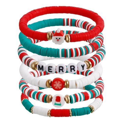 Xanorrg Weihnachten Perlen Armreifen Festliche Böhmian Bunte Armbänder 6/7pcs Weicher Ton Elastischer Perlen Handketten Schmuck Für Mädchen Vielseitiges Handchain von Xanorrg