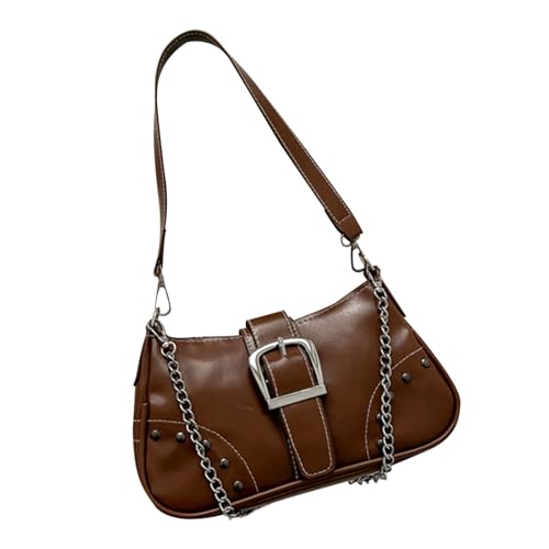 Xanorrg Zeitgenössische PU Umhängetasche Für Frauen Feste Farben Handtasche Lässige Achselhalterung Mit Kettenriemen Und Geräumige Innenausstattung Damen Umhängetasche von Xanorrg