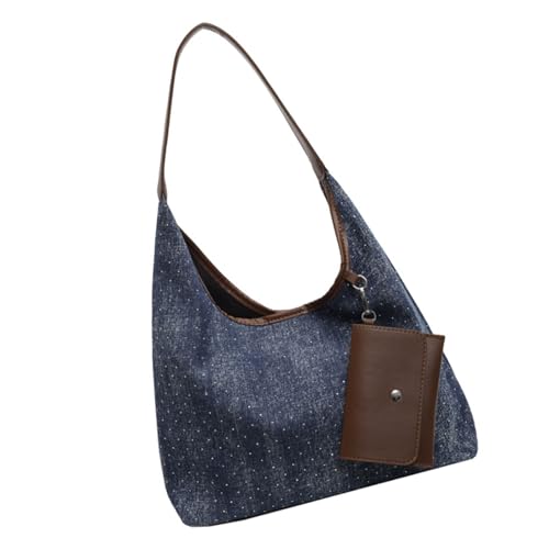 Xanorrg Zeitgenössische Unterarm Umhängetasche Mit Großer Kapazität Modischer Und Praktischer Denims Handtasche Für Pendler Casual Averarm Bag von Xanorrg