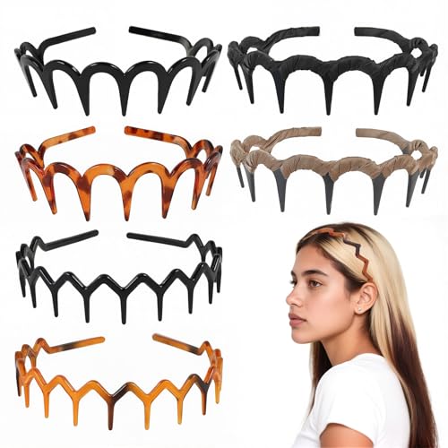 Xanthelle Haarreifen Damen, 6 Stück Haarreifen Zickzack aus Kunststoff mit Zacken, Rutschfeste Zigzag Headbands für Dickes Haar, Tortoiseshell & Schwarz von Xanthelle