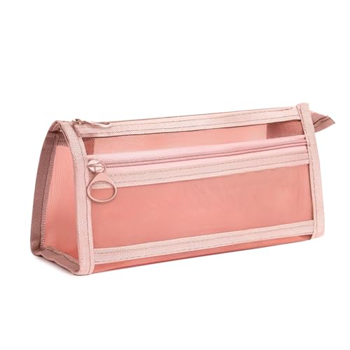 Xaoqin Transparentes Netz-Federmäppchen, großes Federmäppchen, Schreibwarentasche, Kosmetiktasche, geeignet für den Einsatz in Studentenschule und College-Büros, peach pink, Doppellagiges Xaoqin Transparentes Netz-Federmäppchen, großes Federmäppchen, Schreibwarentasche, Kosmetiktasche, geeignet für den Einsatz in Studentenschule und College-Büros, peach pink, Doppellagiges von Xaoqin