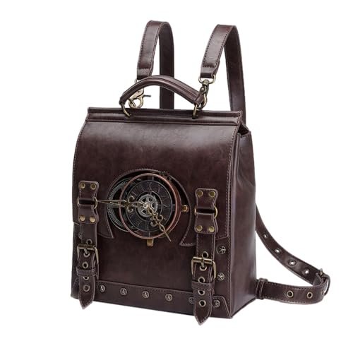 Rucksack Leder Damen Vintage Rucksack für Herren Laptoptasche Steampunk Rucksack | Punk Rucksack Canvas Reiserucksack Retro Steampunk Tasche Mittelalter Rucksack PU Leder Punk Rucksack, Einzelnes von Xasbseulk