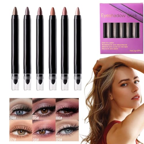 Shimmer Stick Lidschatten,Shimmer Lidschatten Stick - Shimmer Pencil Lidschatten-Applikator 6 Farben | Schimmernder Lidschatten-Stift für Tränensäcke, wischfester Aufhellerstift für Damen von Xasbseulk