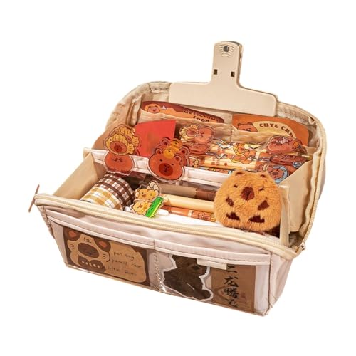 Xasbseulk Capybara Federmäppchen – Mehrschichtiger Stifthalter – Ästhetischer Stifthalter Federmäppchen Niedlich Mehrschichtige Federtasche mit Anhänger und Clips für Schreibwaren, Deluxe-Anzug, Refer von Xasbseulk