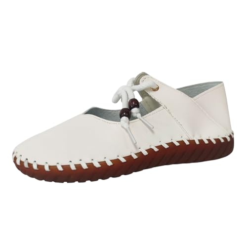 Ballerina Schuhe Damen Hohle Schnürschuhe, Bequeme leichte, Flache Freizeitschuhe Damen frühlingsschuhe (Beige, 38.5) von Xbemkste