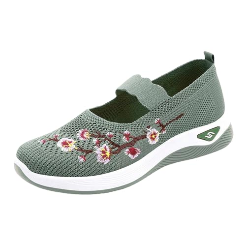 Ballerina Schuhe Damen atmungsaktiv, zum Hineinschlüpfen, Bequeme, Flache Sohle, leicht, einfarbig, Mutterschuhe, Flacher Mund, vielseitige Freizeitschuhe Damen Tanzschuhe bequem (Green, 37) von Xbemkste